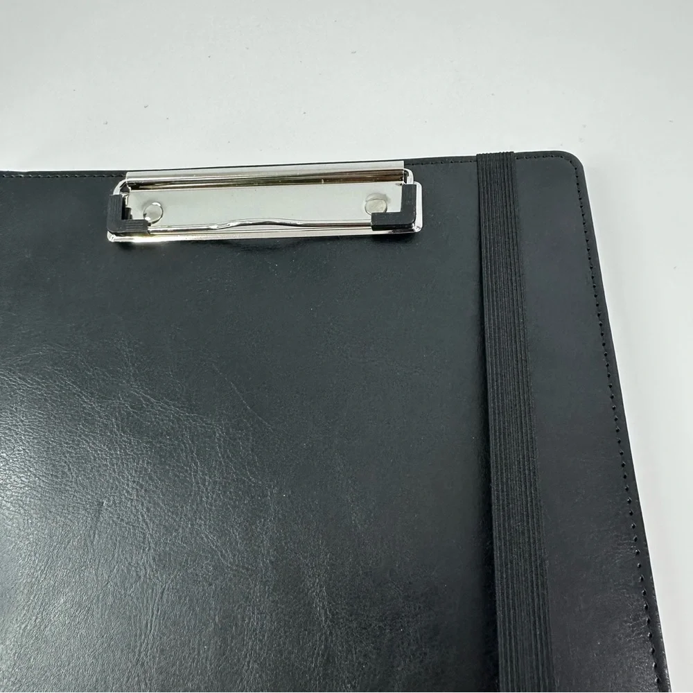 Sooez Premium PU Faux Leather Black Padfolio with Clipboard Front